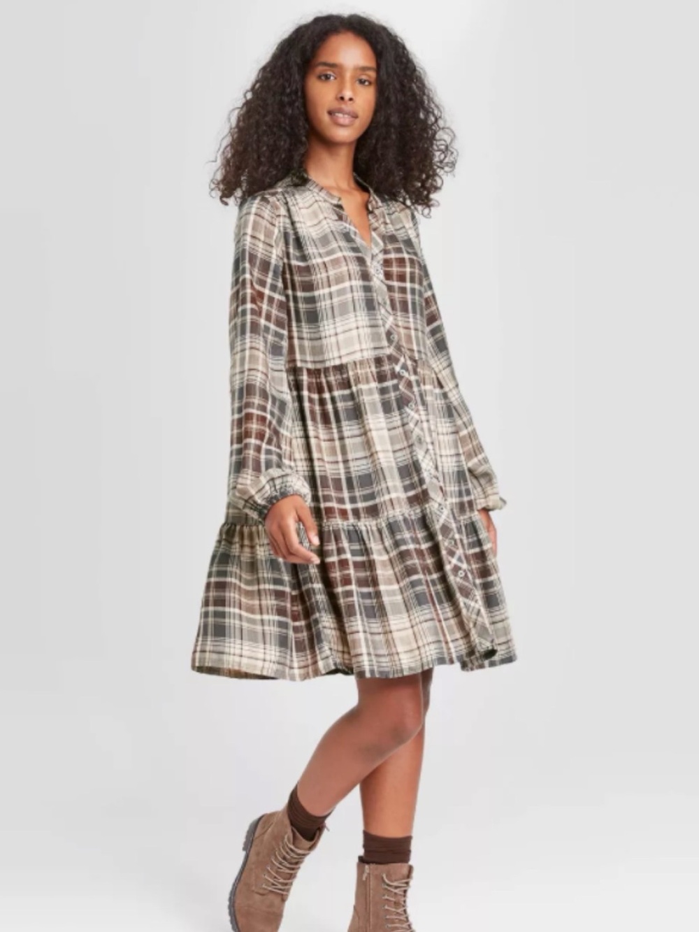 Knox Rose Plaid Long Sleeve Dress - Medium